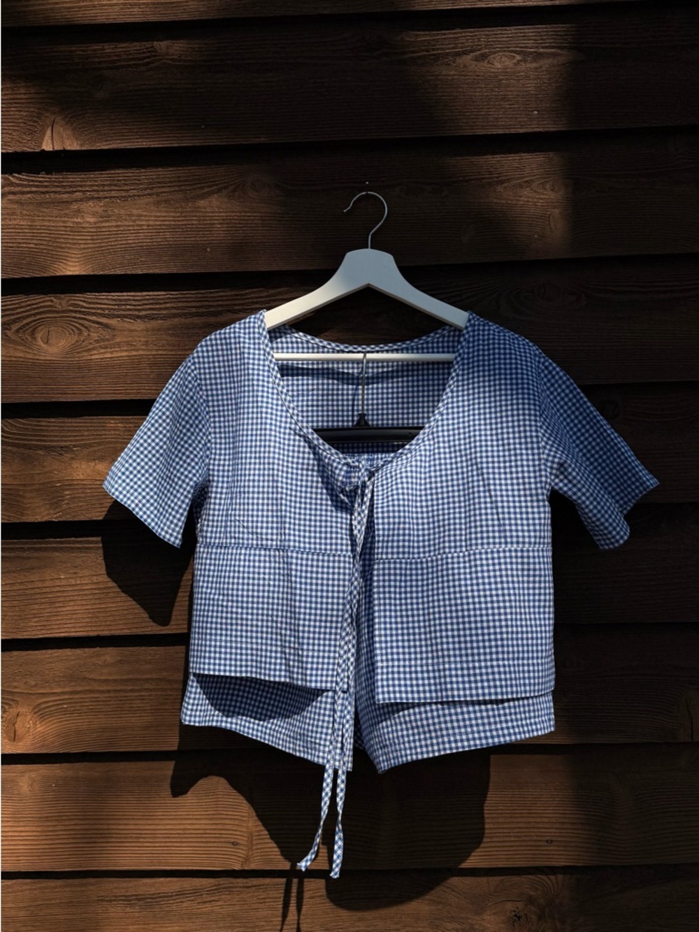 Blue Gingham Tie-Front Crop Top